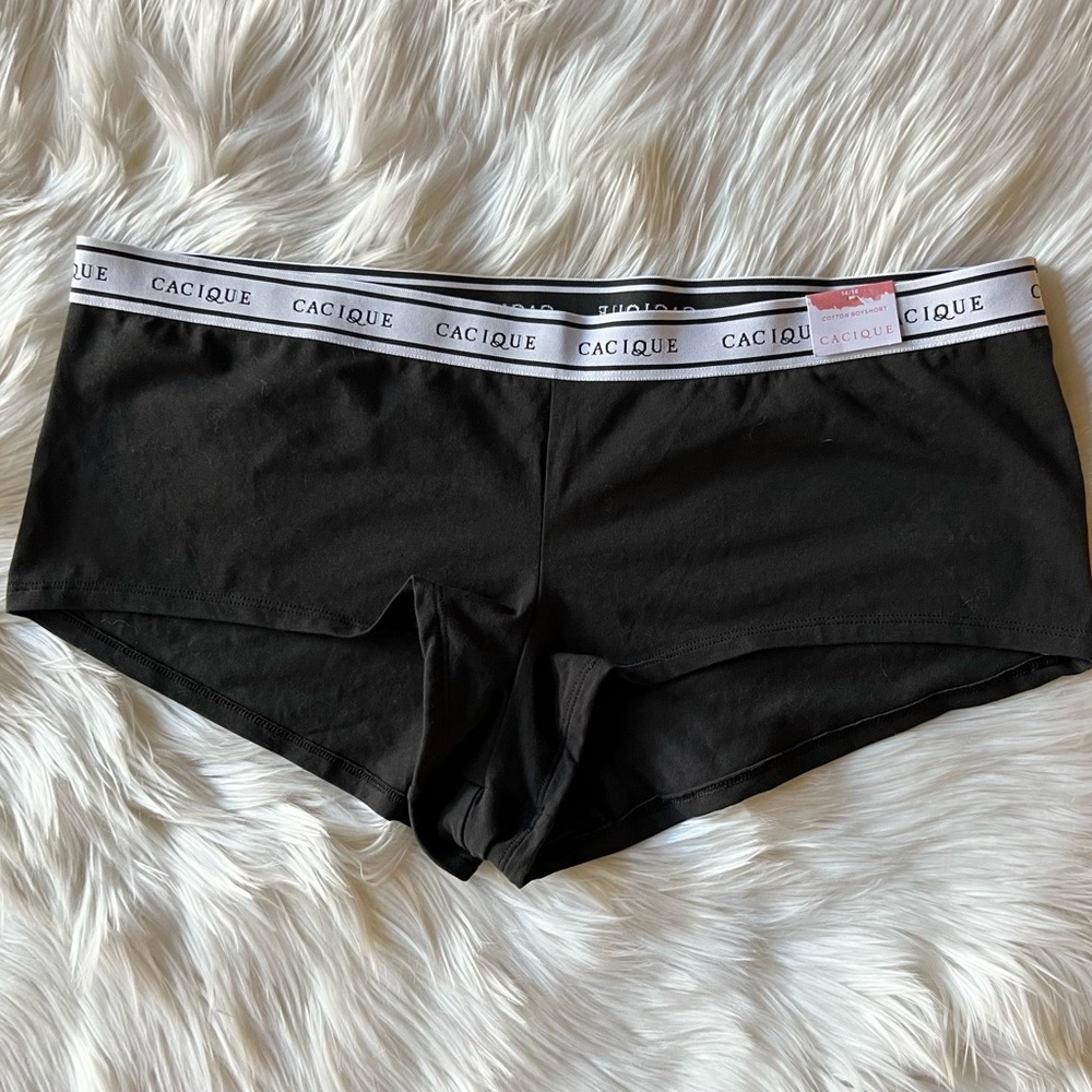 NWT Lane Bryant Cacique Cotton Boyshort Panty Size 14/16 black/white